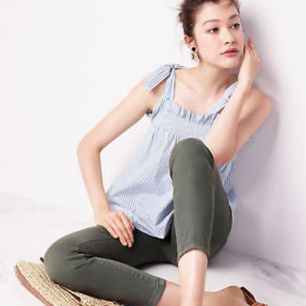 Ann Taylor Stripe Bow Shoulder Poplin Top $60